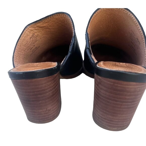 Madewell Women’s Size 8 Leather Mules  2.5” stacked wood Heel Slip On - Picture 5 of 7